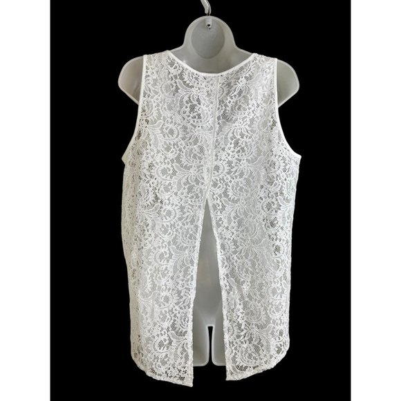 Express Tank Top Size Large Lace Sheer White Open Back Sleeveless EUC - Picture 2 of 8